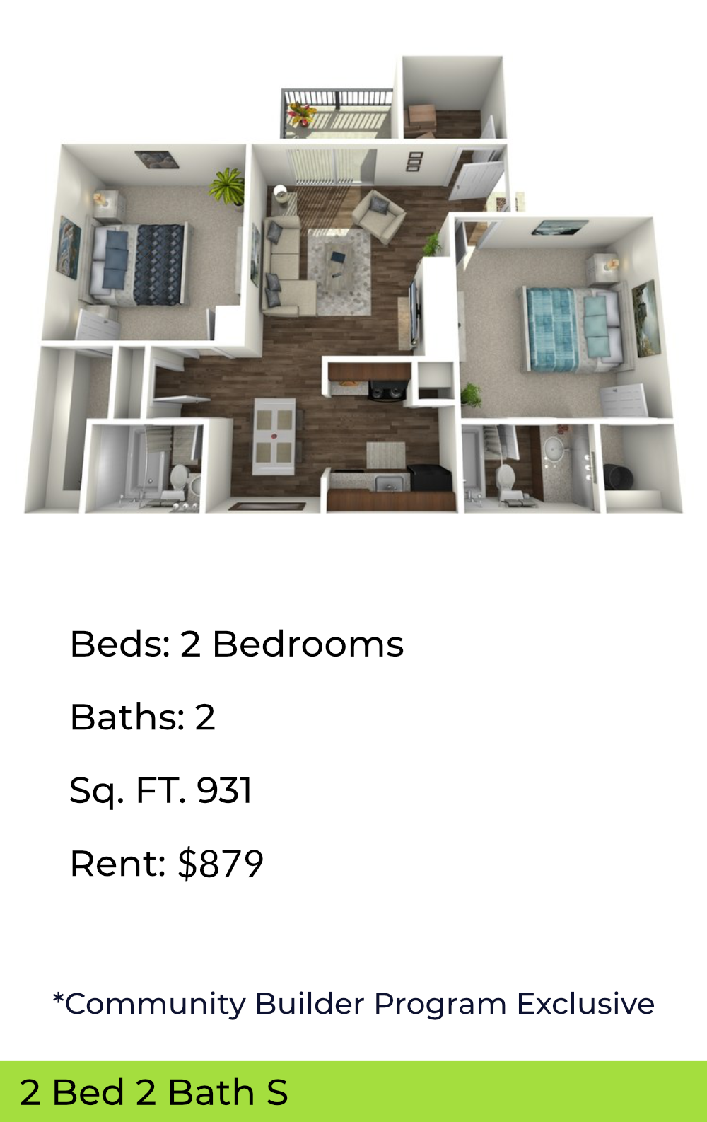 floor plan of 2 bedroom unit